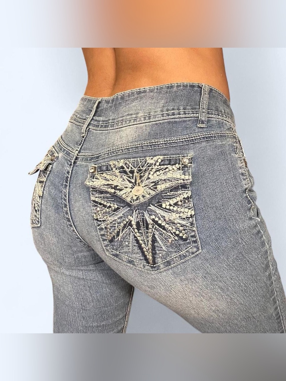 Y2K Embroidered Low Rise Jeans by L.E.I!